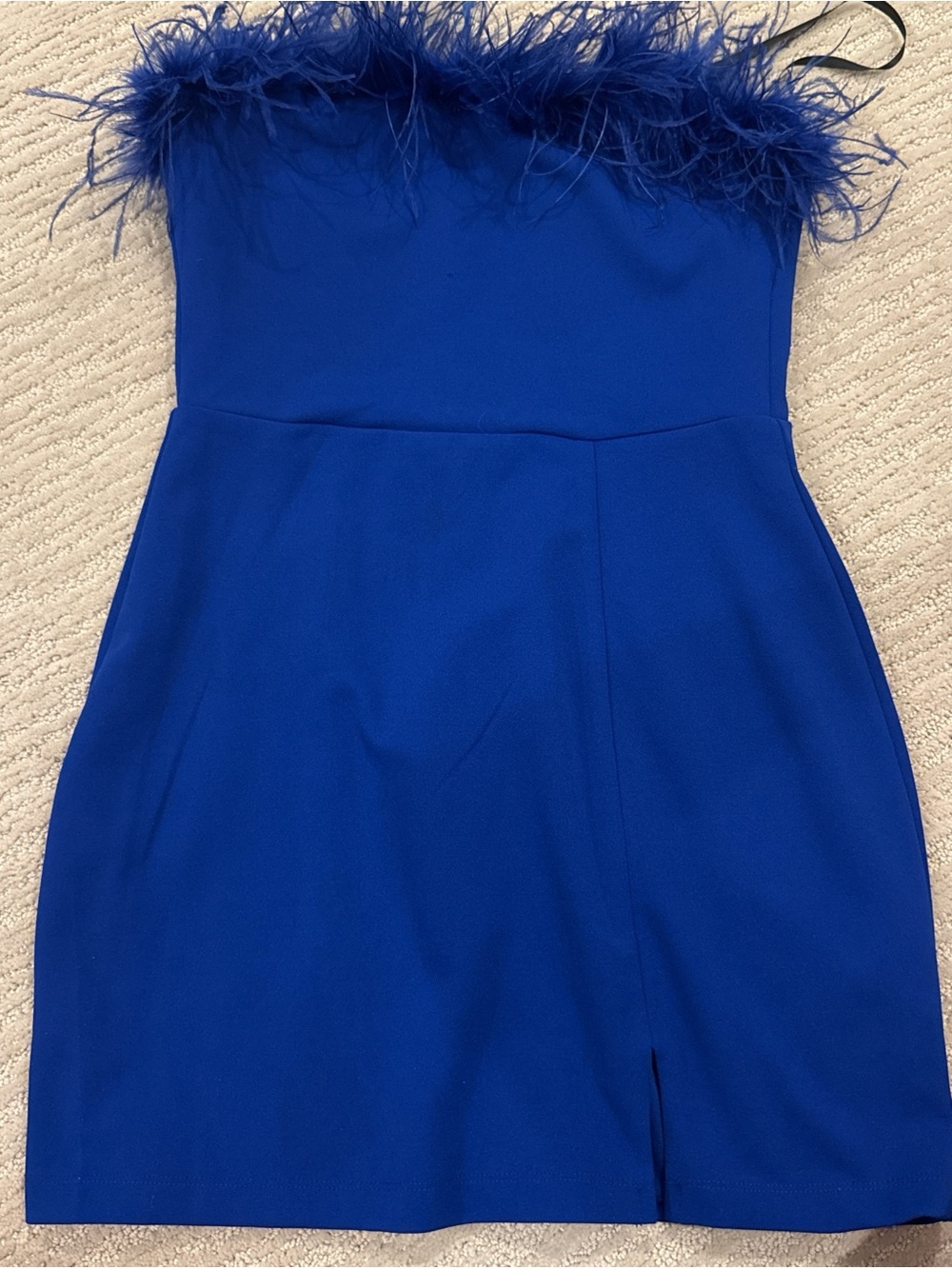 Royal Blue Feather Trim Strapless Mini Dress B darlin size 5/6
